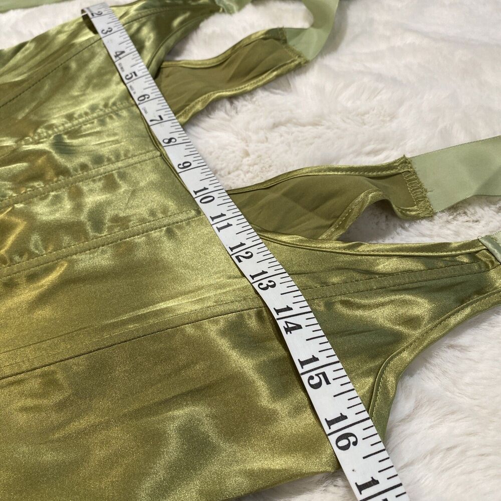 Ribbon Corset Top Medium Whimsical Satiny Chartreuse Lace Up Back Fairy - Picture 4 of 8